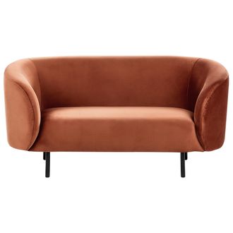 Beliani Beliani - Sof&aacute; 2 Plazas Curvo Moderno Art Dec&oacute; Patas Negras Terciopelo Naranja Loen