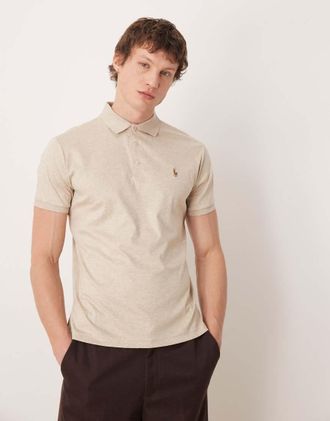 Polo Ralph Lauren Icon - Polo custom fit color cuoio in cotone pima con logo-Marrone