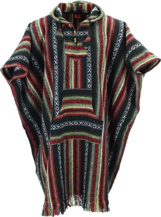 Loud Elephant 100% Woven Cotton Long Hooded Poncho - Black & Red