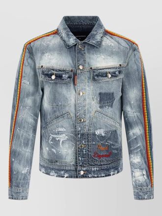 Dsquared2 denim jacket la jean rainbow stripe detail