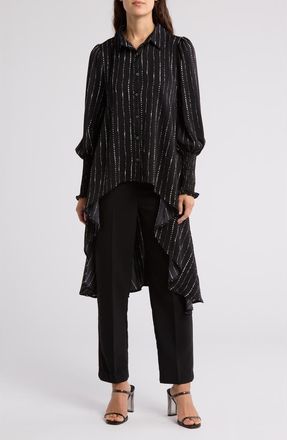 Patrizia Luca Stripe Long Sleeve Shirtdress in Black at Nordstrom Rack, Size X-Small