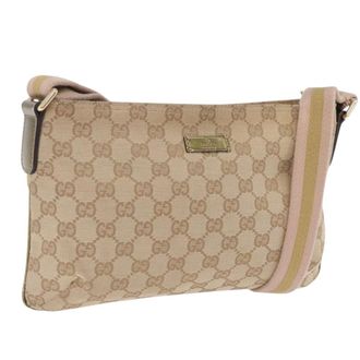 Gucci Web Strap Messenger Gg Coated Canvas Beige Canvas Handbag (Pre-Owned)