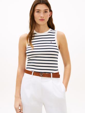 Tommy Hilfiger Funktionstop TOMMY HILFIGER SLIM CODY C-NK TANK TOP, Damen, Gr. L (42/44), breton stp ecru, schwarz night navy, Single Jersey, Obermaterial: 100% Baum