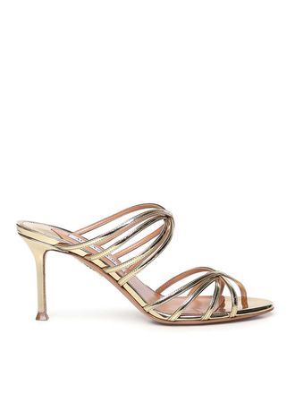 Aquazzura Tell Me Metallic Leather Mules