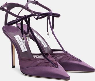 Jimmy Choo London Afia 100 velvet-trimmed satin pumps