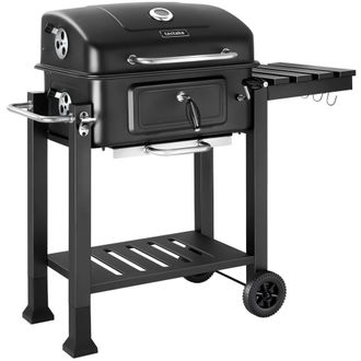 TecTake Barbacoa carb&oacute;n, bandeja ajustable, ruedas, negro 110x64x104cm