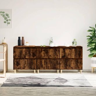 vidaXL Vidaxl - Aparadores 3 Uds Madera Contrachapada Roble Ahumado 60x35x70 Cm