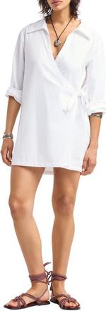 Vitamin A Elodie Long Sleeve Organic Cotton Wrap Cover-Up Dress in White at Nordstrom, Size X-Small
