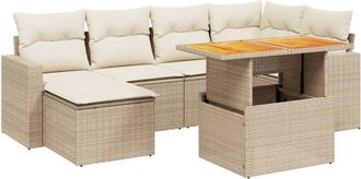 vidaXL Vidaxl - Set Sof&aacute;s De Jard&iacute;n 7 Piezas Y Cojines Rat&aacute;n Sint&eacute;tico Beige