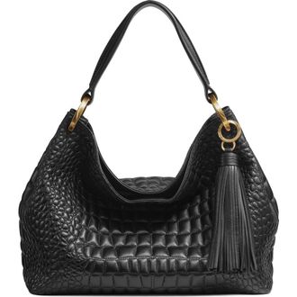 DKNY Glenwood Quilted Croc Shoulder in Blk/gold at Nordstrom