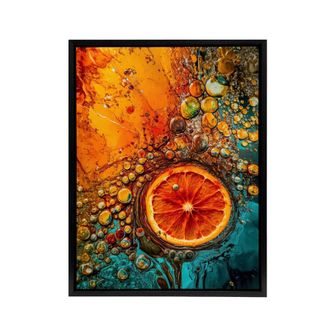 Artery8 Dried Fruit Slice Abstract Kitchen Decor Framed Canvas Wall Art Print in Orange | Size: W24 x H32