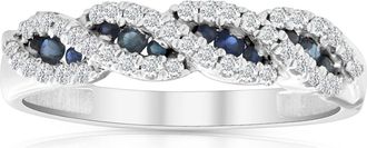 Pompeii3 1/3 Ct Blue Sapphire & Diamond Ladies Swirl Wedding Ring 10k White Gold