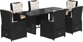 vidaXL Set De Comedor De Jard&iacute;n 7 Pzas Y Cojines Rat&aacute;n Sint&eacute;tico Negro Vidaxl