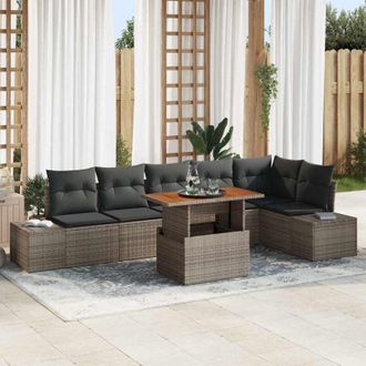 vidaXL Conjunto De Sof&aacute; De Jard&iacute;n 7 Pcs Gris Polirat&aacute;n Vidaxl