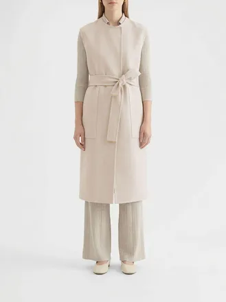 Agnona Long Sleeveless Belted Wrap Coat in Pure Cashmere with Crew Neck