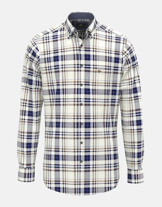 Fynch-Hatton Mens Herringbone Check Button Down Shirt Misty Blue - Plaid - Size: 38/Regular