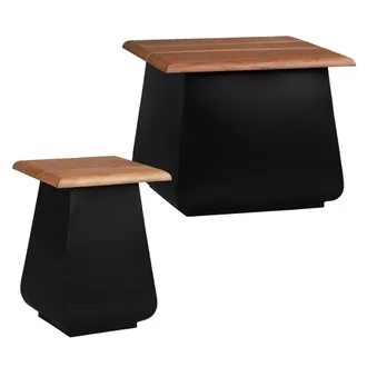 WOMO-DESIGN Womo-design Mesa Auxiliar De Sal&oacute;n Sheffield 50x40x50 Cm + Sheffield 50x40 Cm Rectangular Madera De Acacia Negro-natural Mueble Hecho A Mano Tablero D