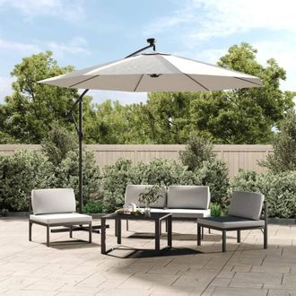 Berkfield Home Hanging Parasol with LED Lighting 300 cm Sand Metal Pole in Beige