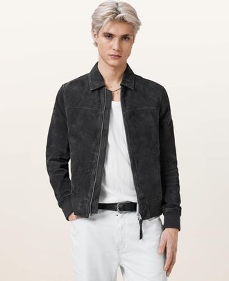 AllSaints Goat Suede Rashford Suede Ribbed Trim Jacket, Size: XS