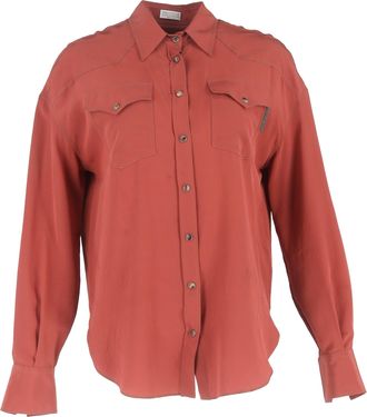 Brunello Cucinelli Crepe de Chine Shirt in Red Silk