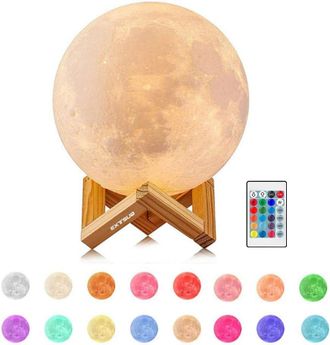 OEM L&aacute;mpara De Noche Led 3d Con Forma De Luna, 15 Cm, Regulable, 16 Colores, Con Mando A Distancia E Interruptor T&aacute;ctil, Recargable Por Usb. Ideal Para Do