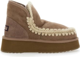 Mou Grijze Eskimo Enkellaarzen met Logo Patch - Dames - Winterlaarzen - Grijs - 40 EU - Leer - Schoenen