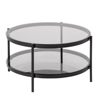 Furniture To Go Bayonne Round Coffee Table in Black with Smoked Glass Top