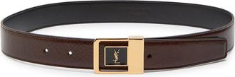 Saint Laurent Logo-engraved Grained Leather Belt - Chocolate - 80 (UK 10 / M)