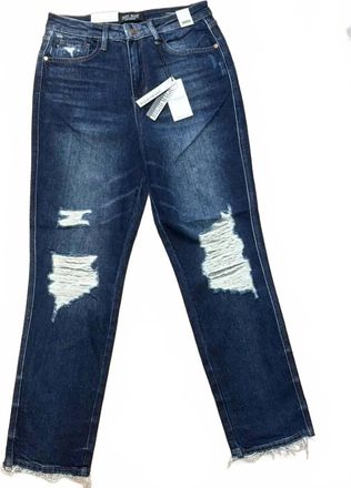 Judy Blue Womens Magic Rigid Destroyed Knee Straight Jeans In Blue