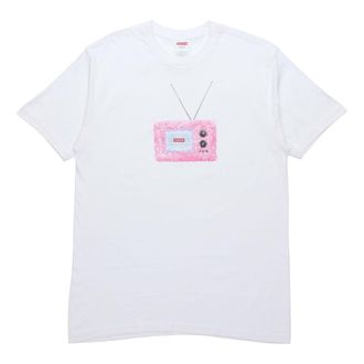 SUPREME SS18 TV Tee White Printing Short Sleeve Unisex White Pink SUP-SS18-0084