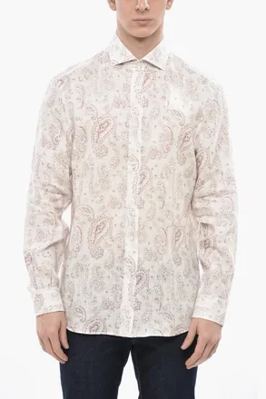 Brunello Cucinelli Camicia in Puro Lino Motivo Paisley Brunello Cucinelli