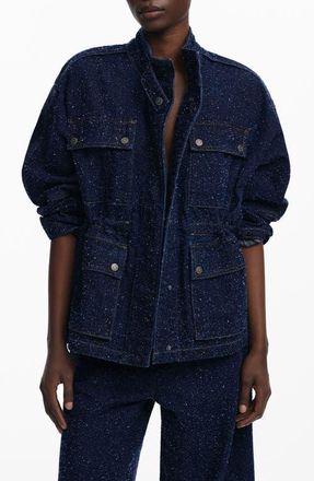 Desigual Flecked Denim Trucker Jacket in Dark Blue at Nordstrom, Size Medium