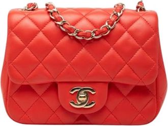 Chanel Pre-owned Square Flap - Dames - Vintage Schoudertas - Oranje - ONE Size - Leer - Vintage