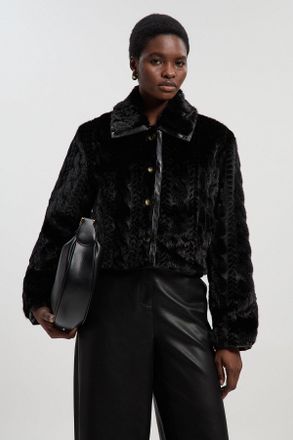 Karen Millen Womens Textured Faux Fur Tailored Coat - Black - Size 14 UK