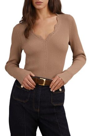 Reiss Lara Lace Detail Rib Sweater in Taupe Neutral at Nordstrom, Size X-Large