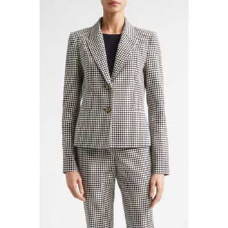 St. John Vichy Houndstooth Cotton Blend Jacket in Black/Ecru at Nordstrom, Size 12