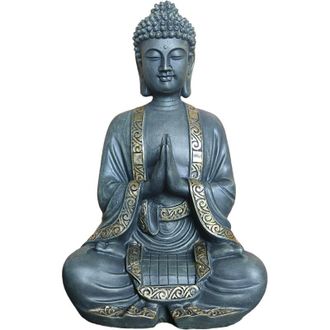 Relaxdays Relaxdays praying Buddha, 38 cm, garden & living-room ornament, vintage, weather & frostproof, bronze-gold