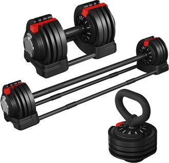 Yaheetech Kit Mancuerna Ajustable 3 En 1 Pesas Y Mancuernas Ajuste R&aacute;pido De 1,5-18kg/3 A 24kg/2-40kg Con 3 Modos Mancuerna & Kettlebell & Barbell Para Fitness 