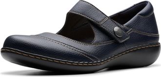 Clarks Womens Ashland Elayne Mary Jane Flat, Navy Tumbled, 6.5 UK