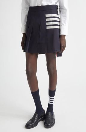 Thom Browne Drop Back Pleated Wool Miniskirt in Navy at Nordstrom, Size 10 Us
