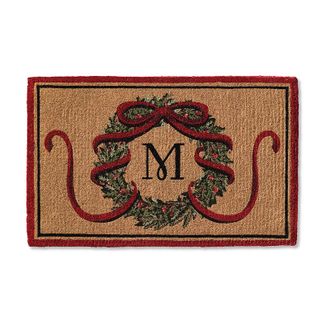 Frontgate Festive Wreath Monogrammed Door Mat - L - Frontgate
