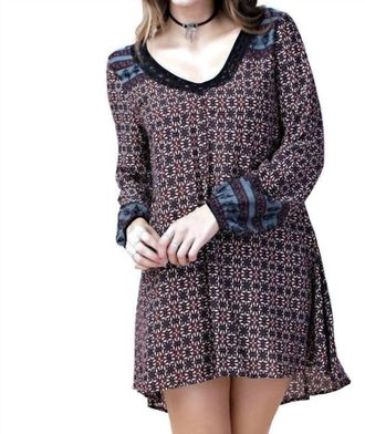 Greek Archaic Kori Border Print Swing Dress, In Maroon