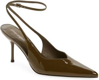 Jeffrey Campbell Executive Ankle Strap Pointed Toe Slingback Pump in Khaki Patent at Nordstrom, Size 7.5