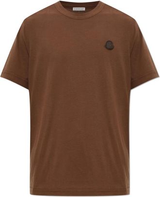 Moncler T-shirt met logopatch - Heren - T-shirts - Bruin - M - Katoen - Tops