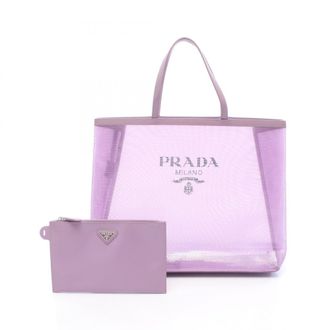 Prada Purple Leather Mesh Spangles Handbag Tote Bag (Pre-Owned)