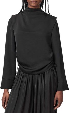 AllSaints Leslie Cowl Neck Long Sleeve Top in Black at Nordstrom, Size 10