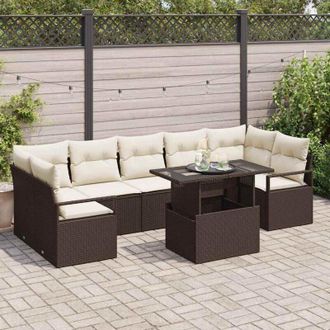 vidaXL Conjunto De Sof&aacute; De Jard&iacute;n 8 Pcs Marr&oacute;n Polirat&aacute;n Vidaxl