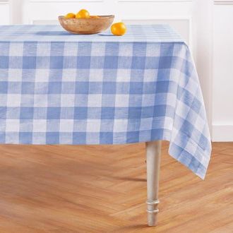 Solino Home Linen Tablecloth for Dining Table, Holiday and Everyday Dining Table Decor - Buffalo Check in Hydrangea Blue at Nordstrom, Size X-Small