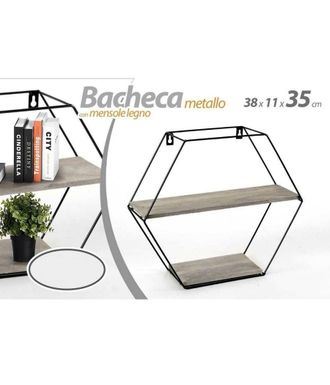Trade Shop Trade Shop - Vitrina Mural Hexagonal Metal 2 Estantes Madera 38x11x35cm 751998