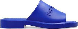 Ferragamo Ferragamo Mens Blue Logo-Embossed Slip-On Sandals